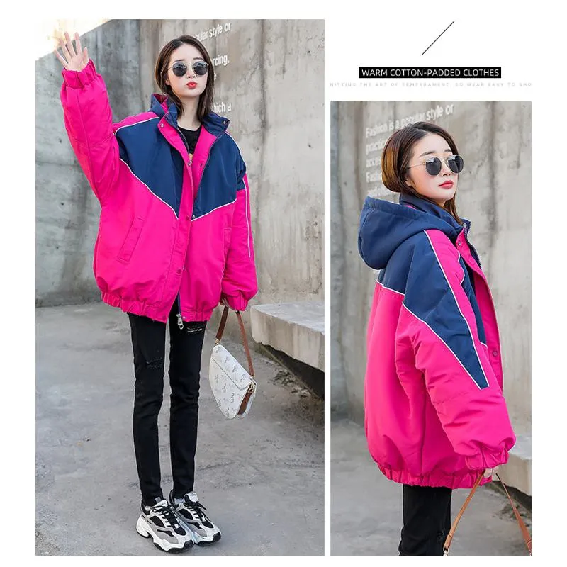 Color Blocking Slimming Casual Puffer Jacket