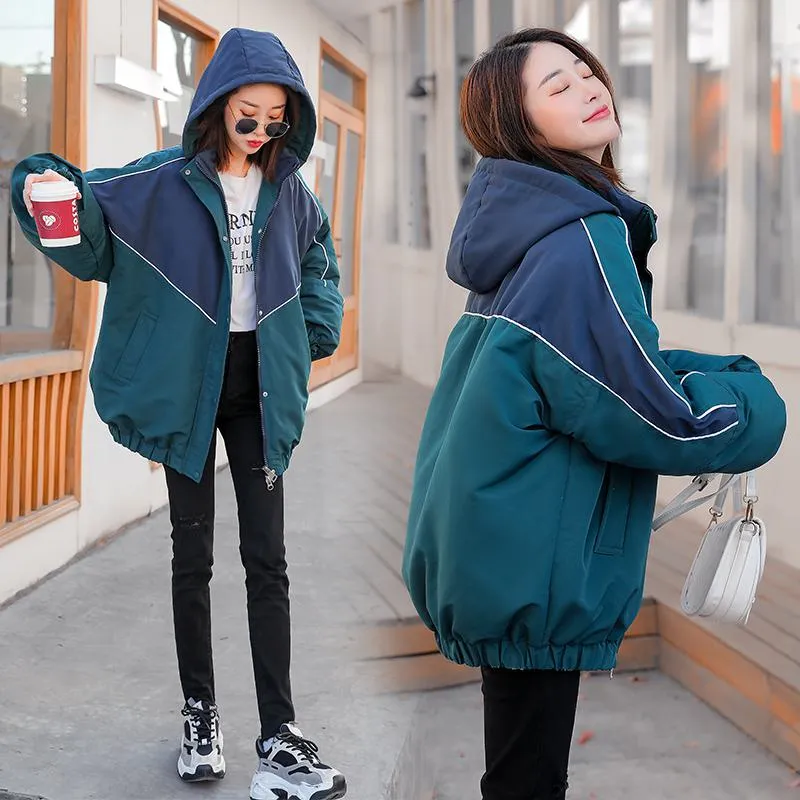 Color Blocking Slimming Casual Puffer Jacket