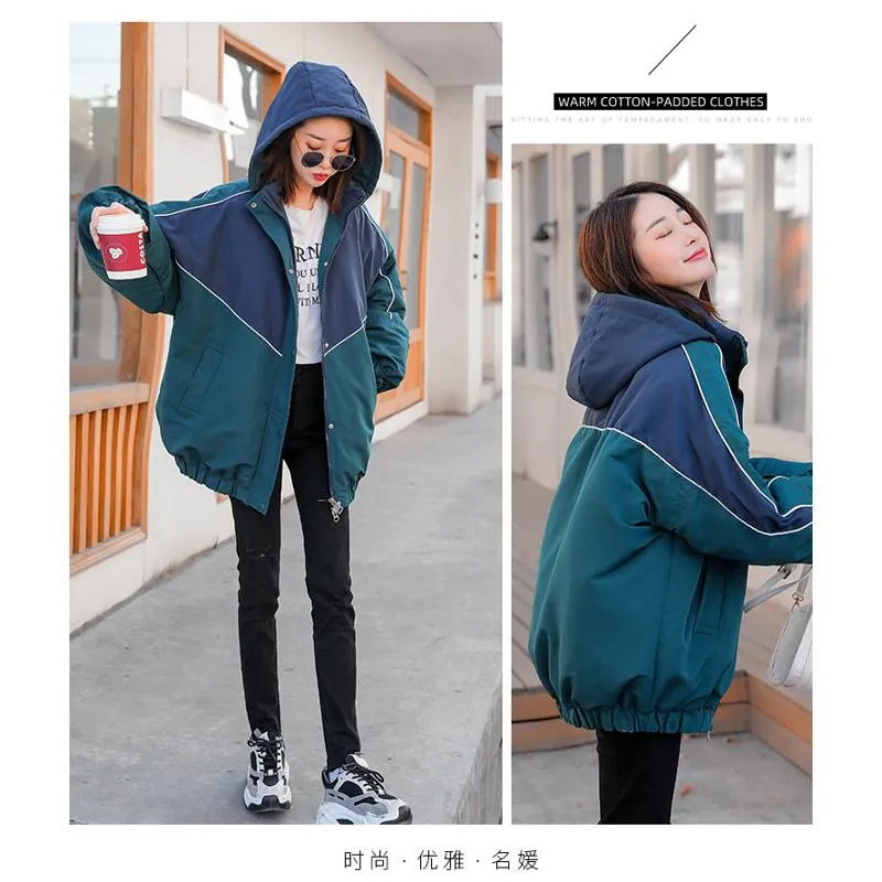 Color Blocking Slimming Casual Puffer Jacket