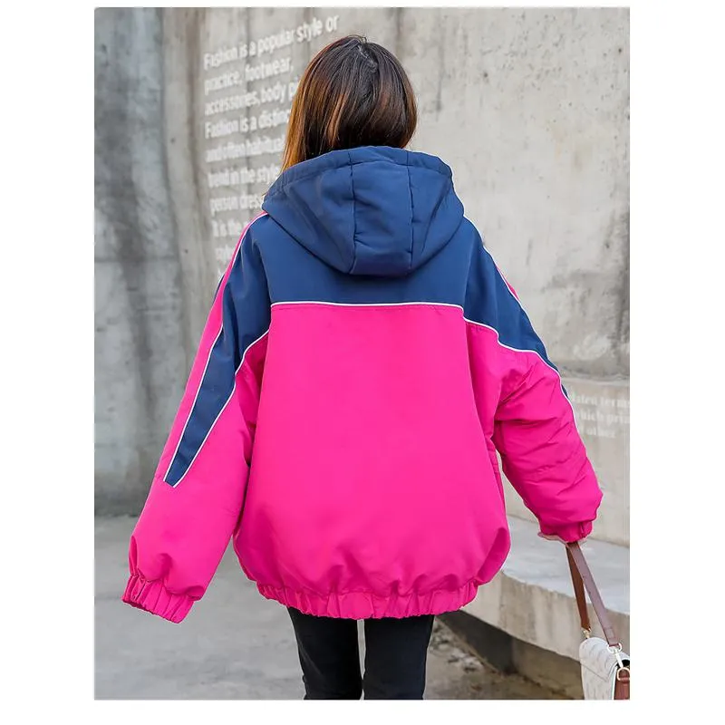 Color Blocking Slimming Casual Puffer Jacket