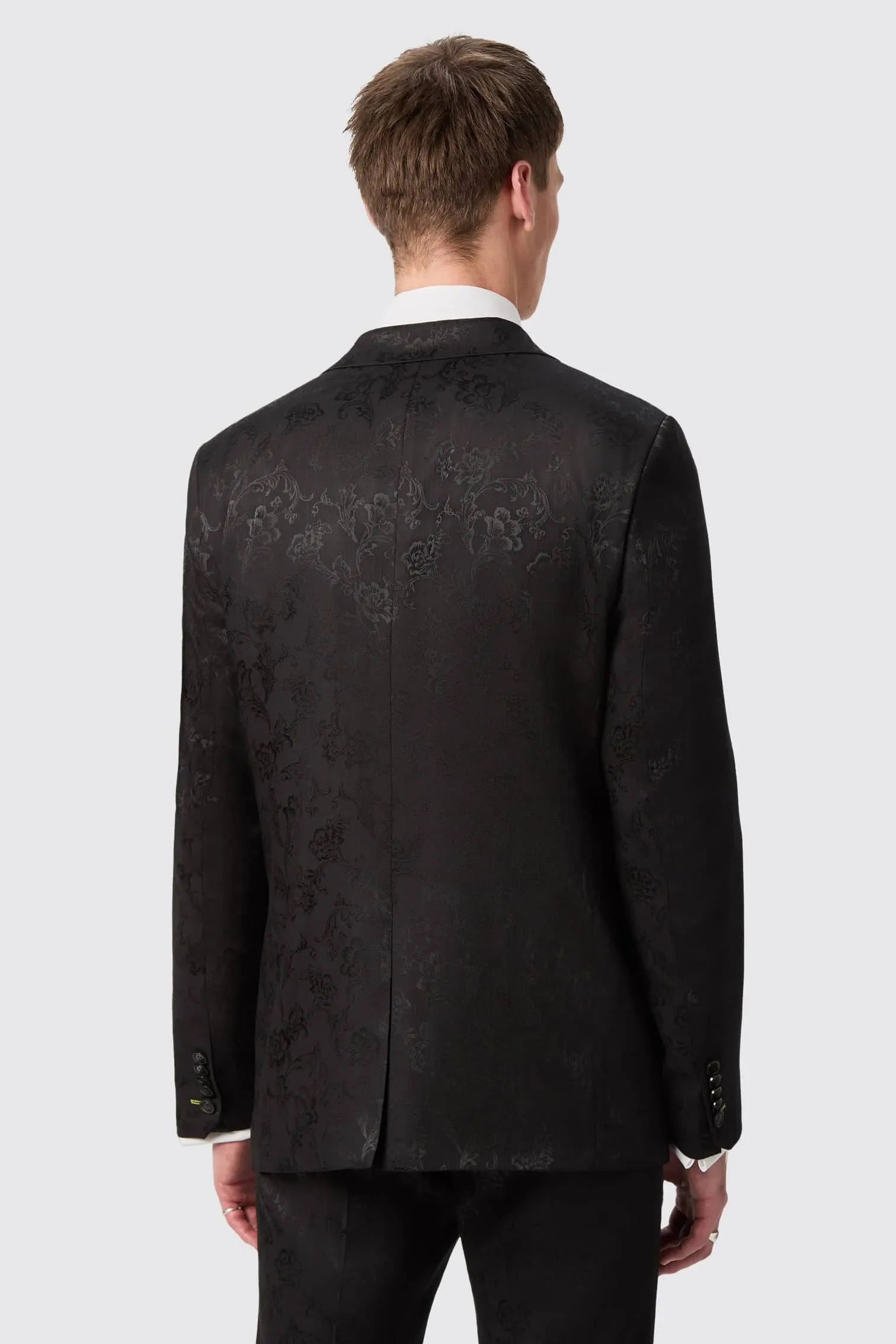 Compt Slim Fit Black Floral Jacquard Jacket