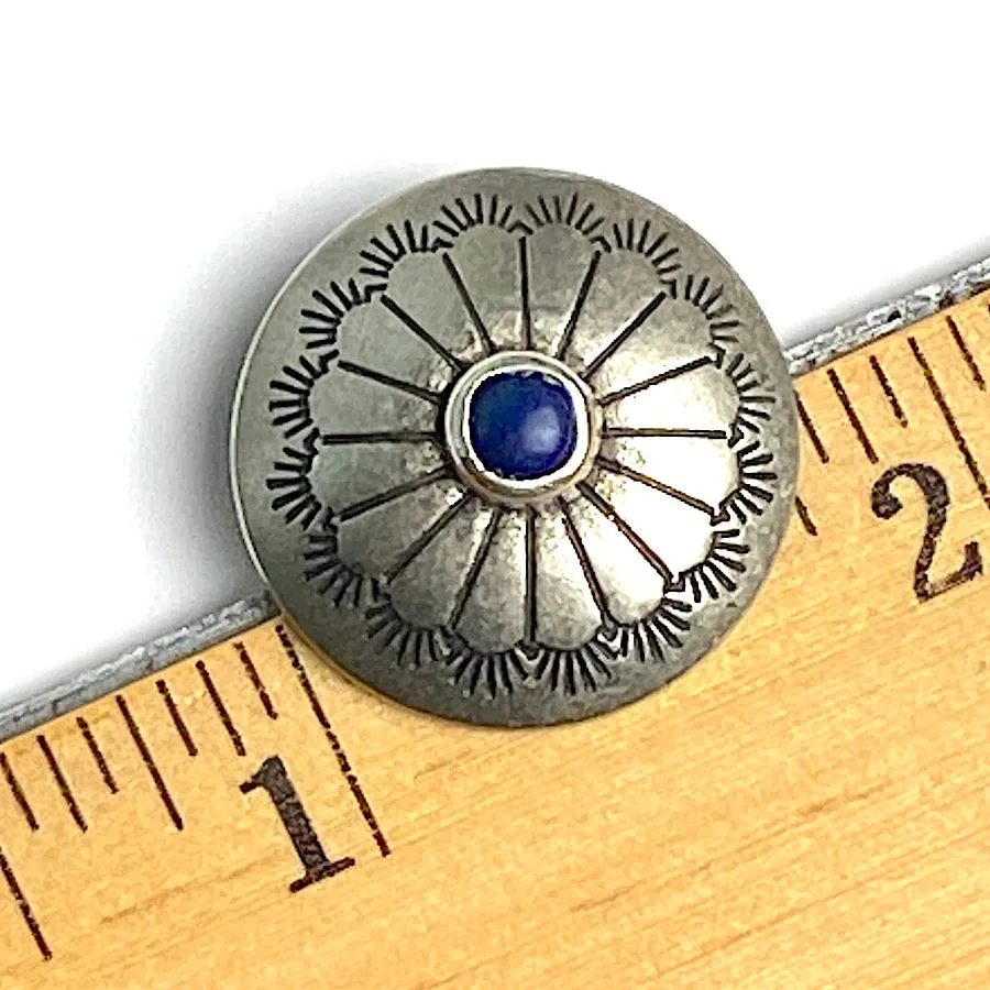 Concho Sunflower Button with "Lapis" Stone, Nickel Silver 13/16"   #SW-223