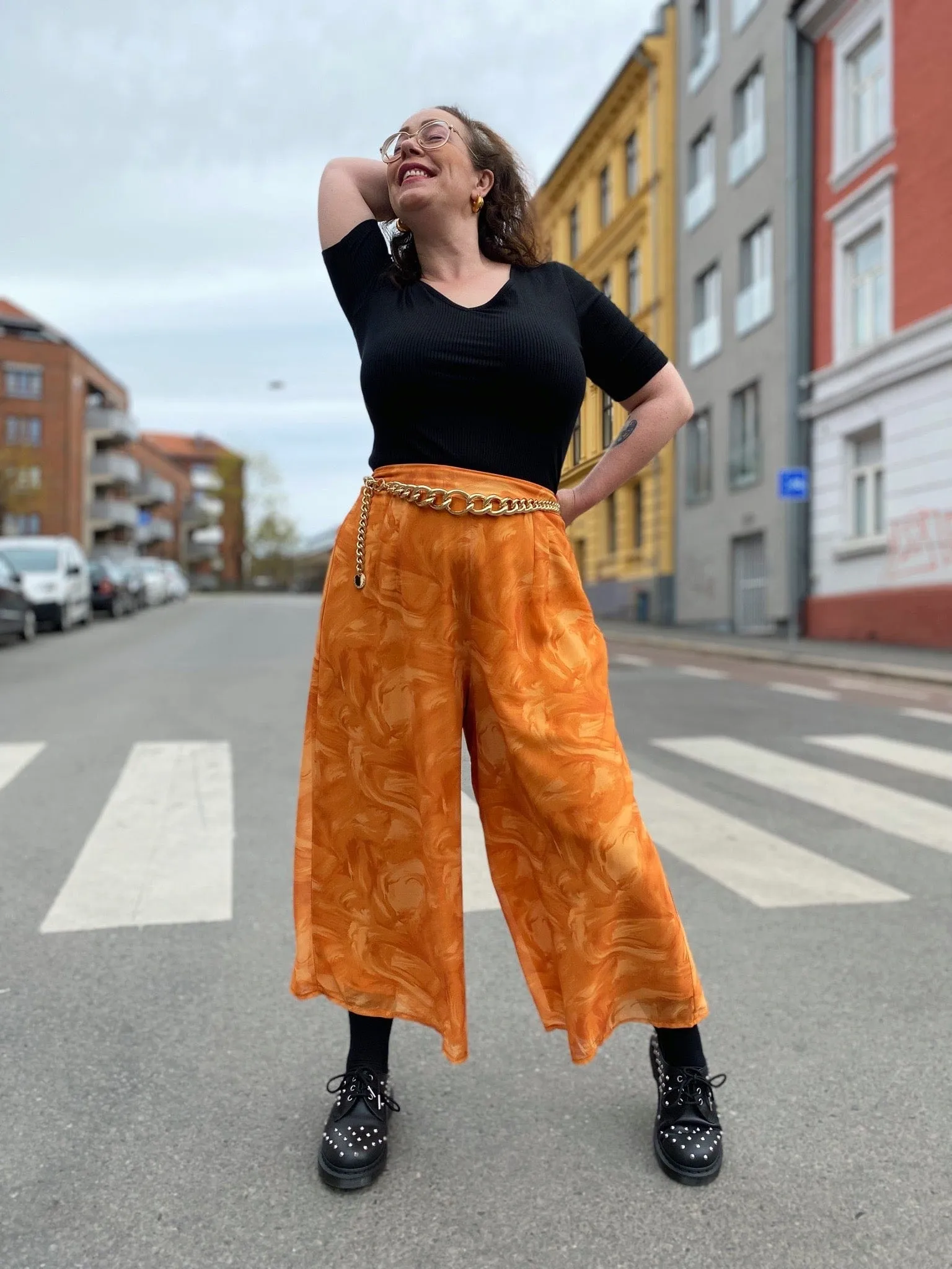 Cool Culottes chiffon - marbeled orange