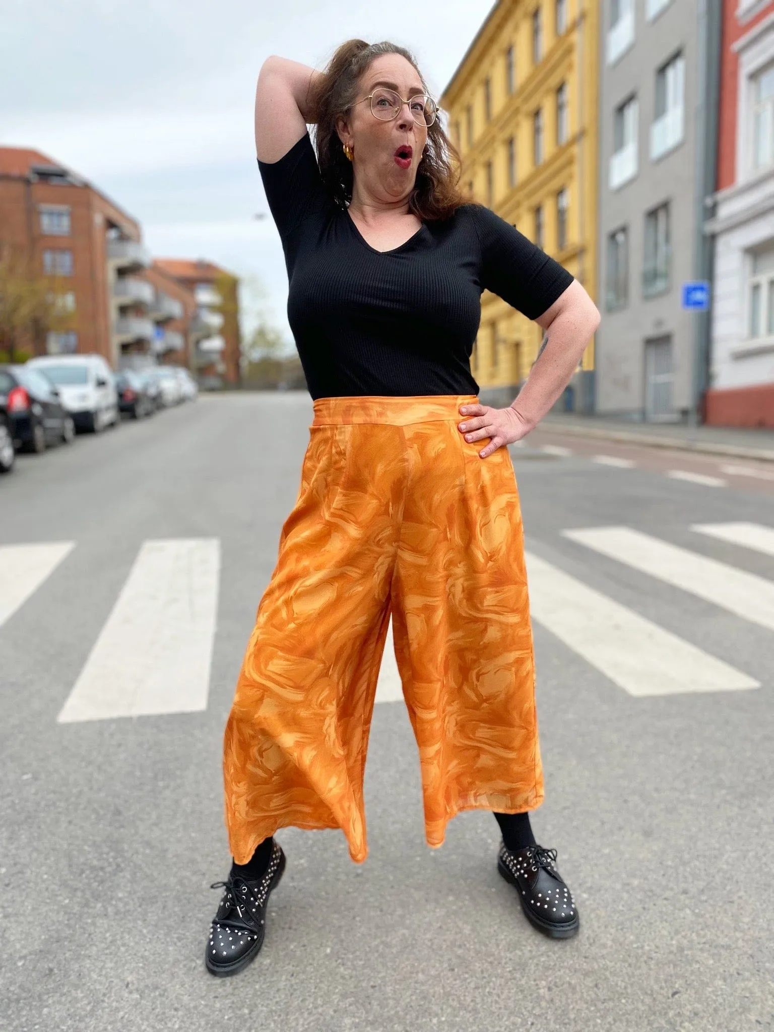 Cool Culottes chiffon - marbeled orange