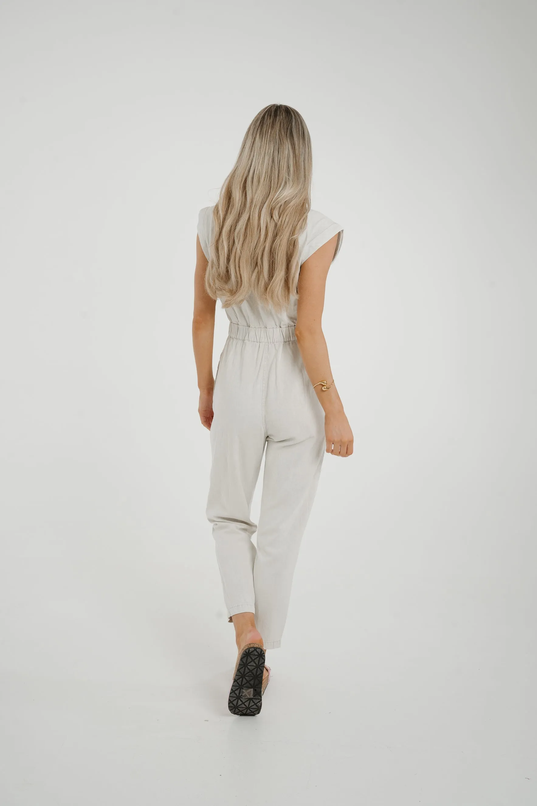 Cora Sleeveless Denim Jumpsuit In Dove Grey