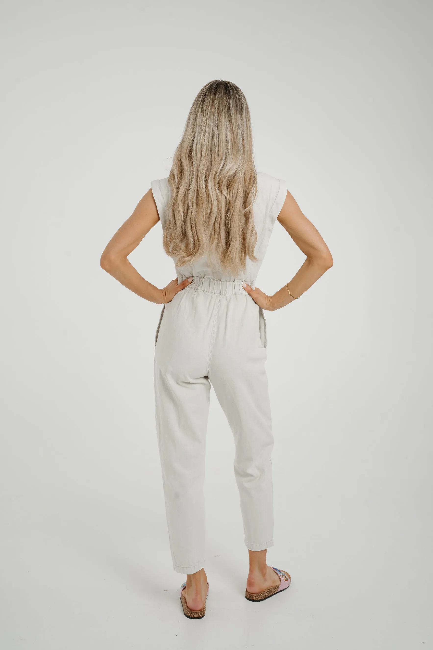 Cora Sleeveless Denim Jumpsuit In Dove Grey