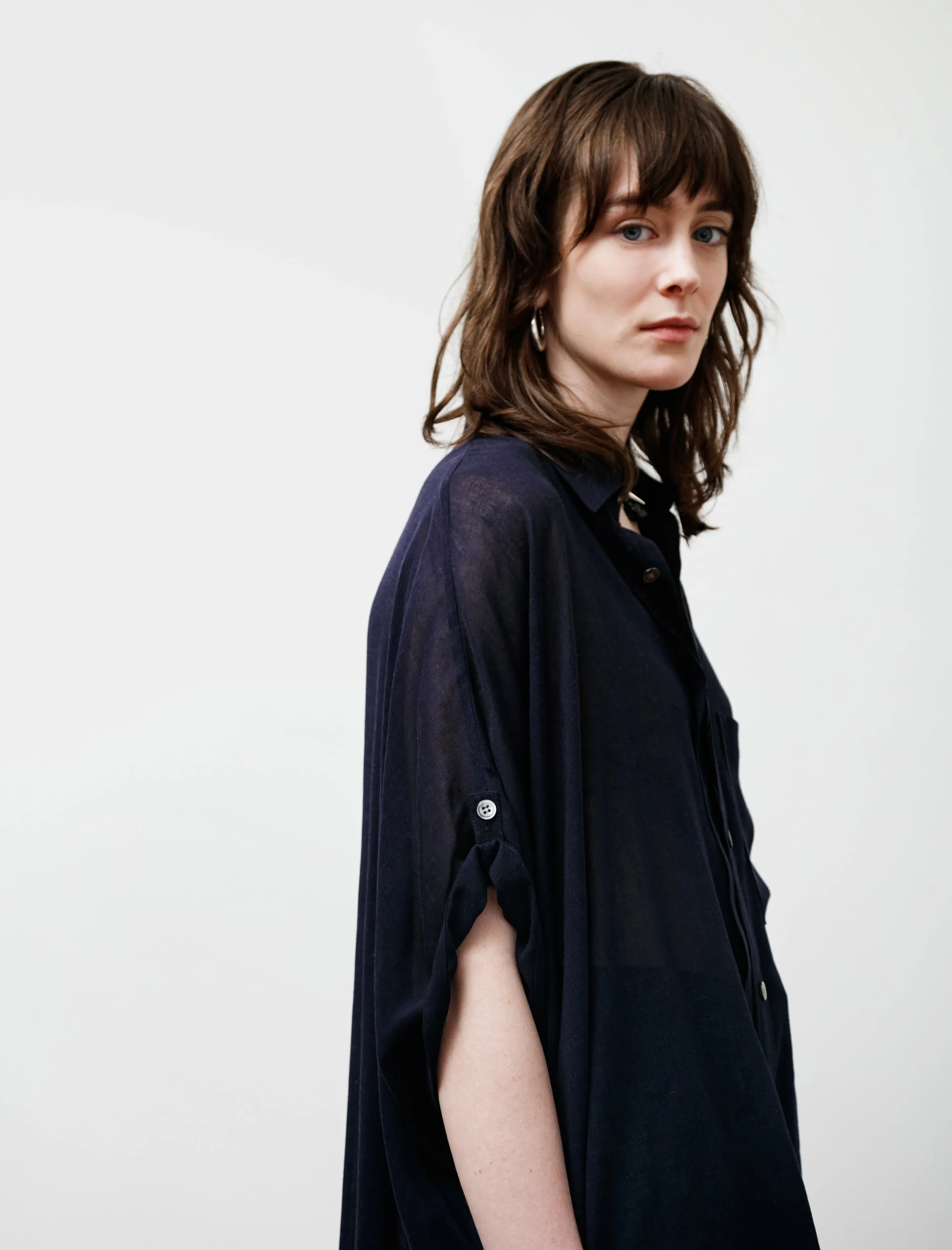 Cotton Gauze Maxi Shirt Navy