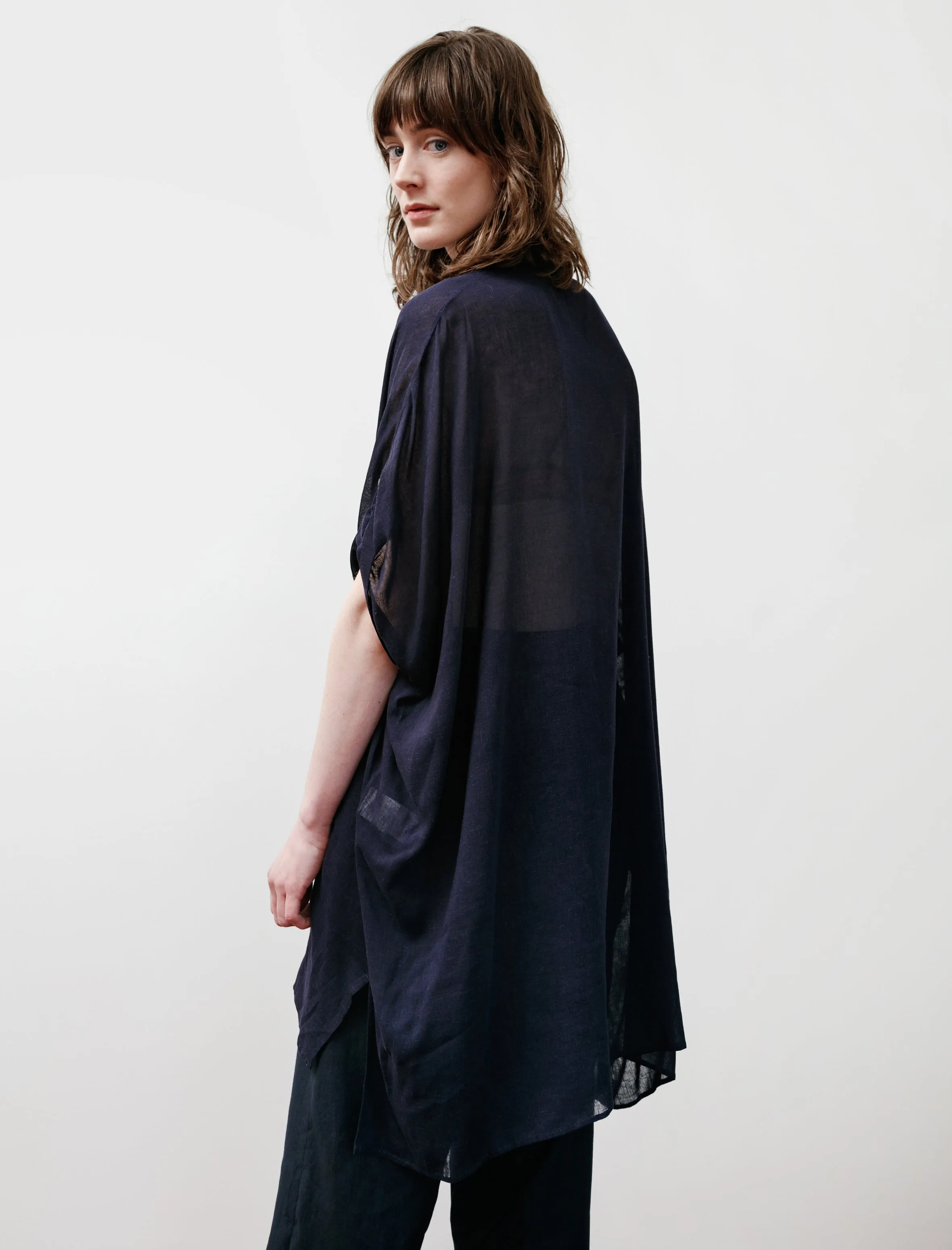 Cotton Gauze Maxi Shirt Navy