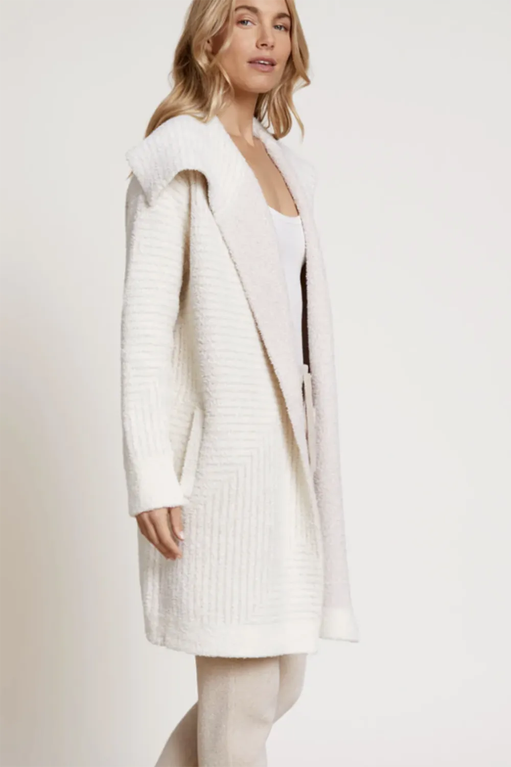 CozyChic Angular Stripe Cardigan - Cream Stone