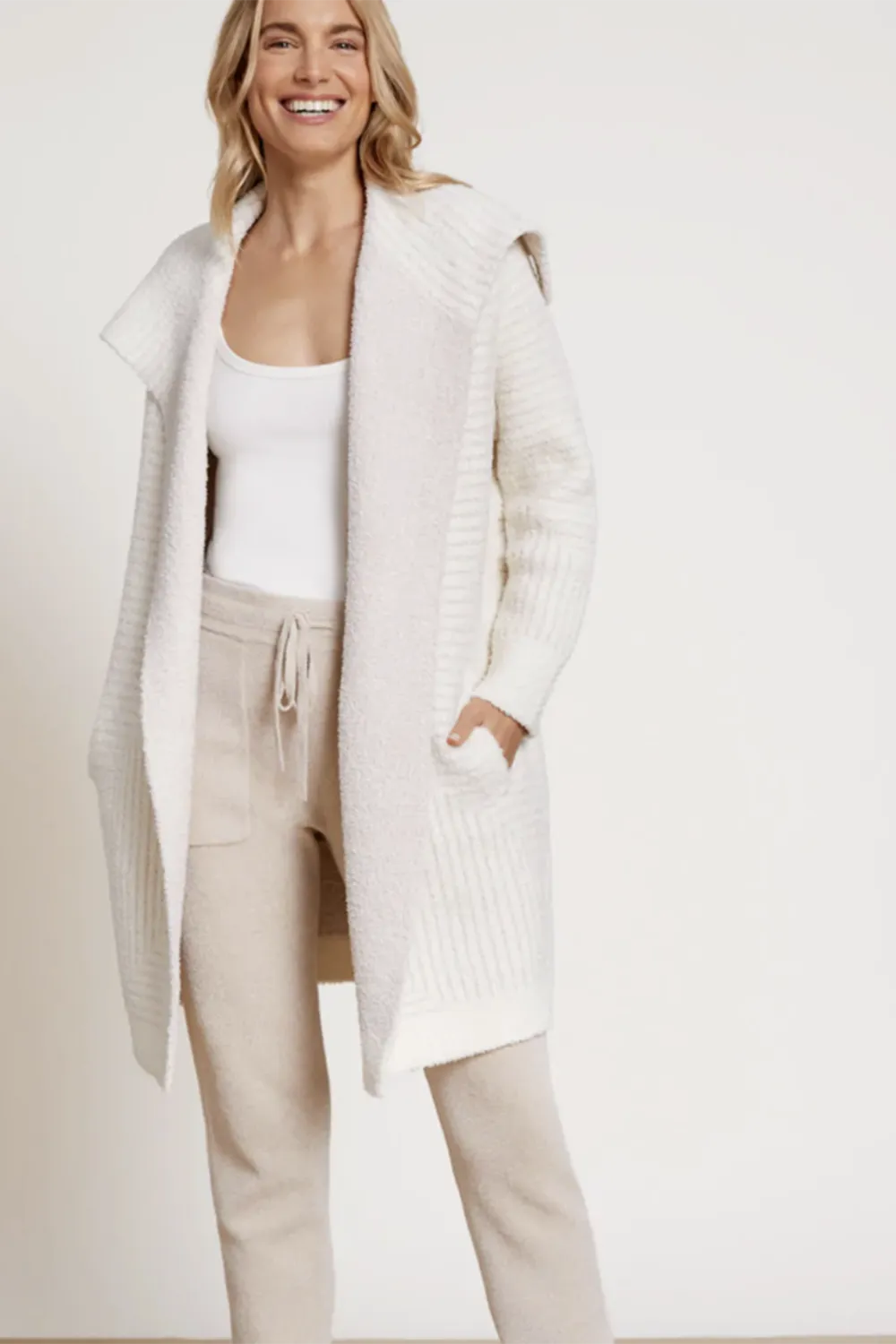 CozyChic Angular Stripe Cardigan - Cream Stone