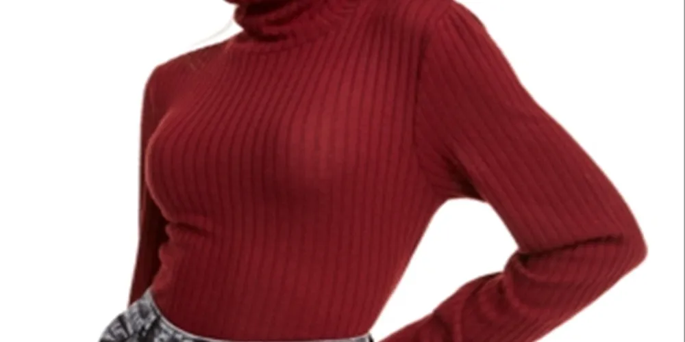 Crave Fame Junior's Ribbed Turtleneck Top Red Size X-Small