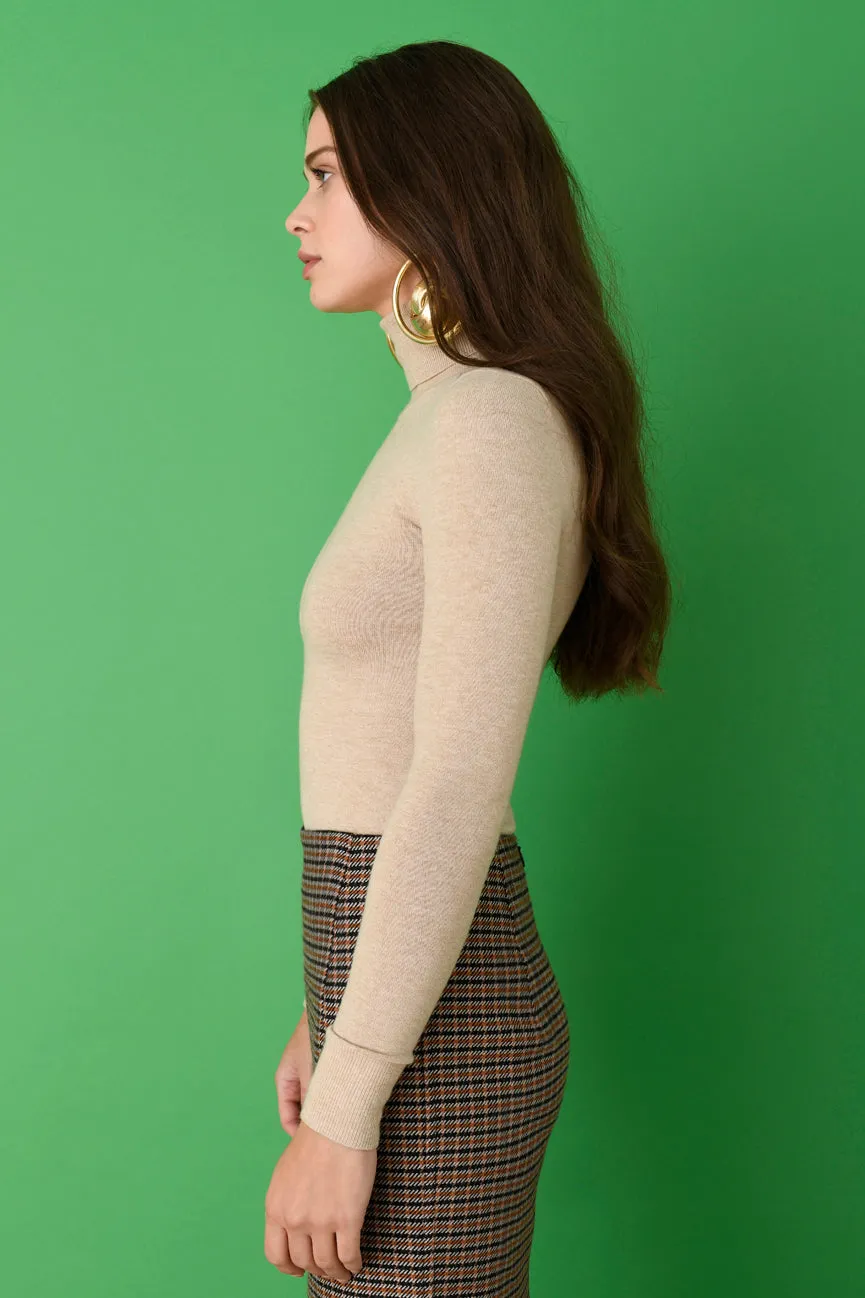 Crema Beige Peachskin Long Sleeve Turtleneck