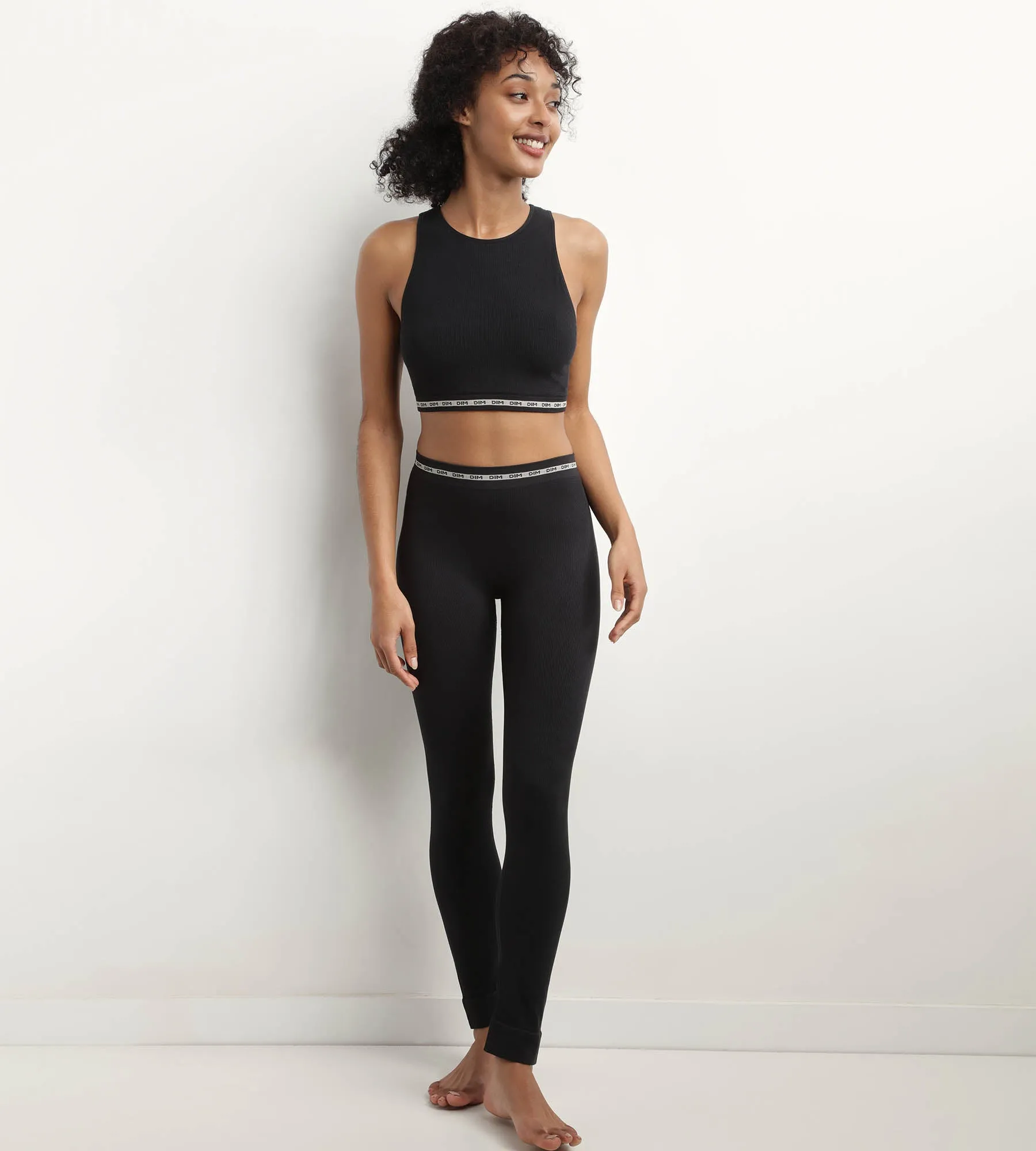 Crop top en modal polyamide côtelée sans couture Noir Dim Icons Seamless