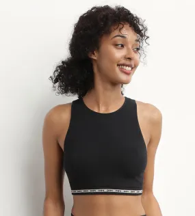 Crop top en modal polyamide côtelée sans couture Noir Dim Icons Seamless