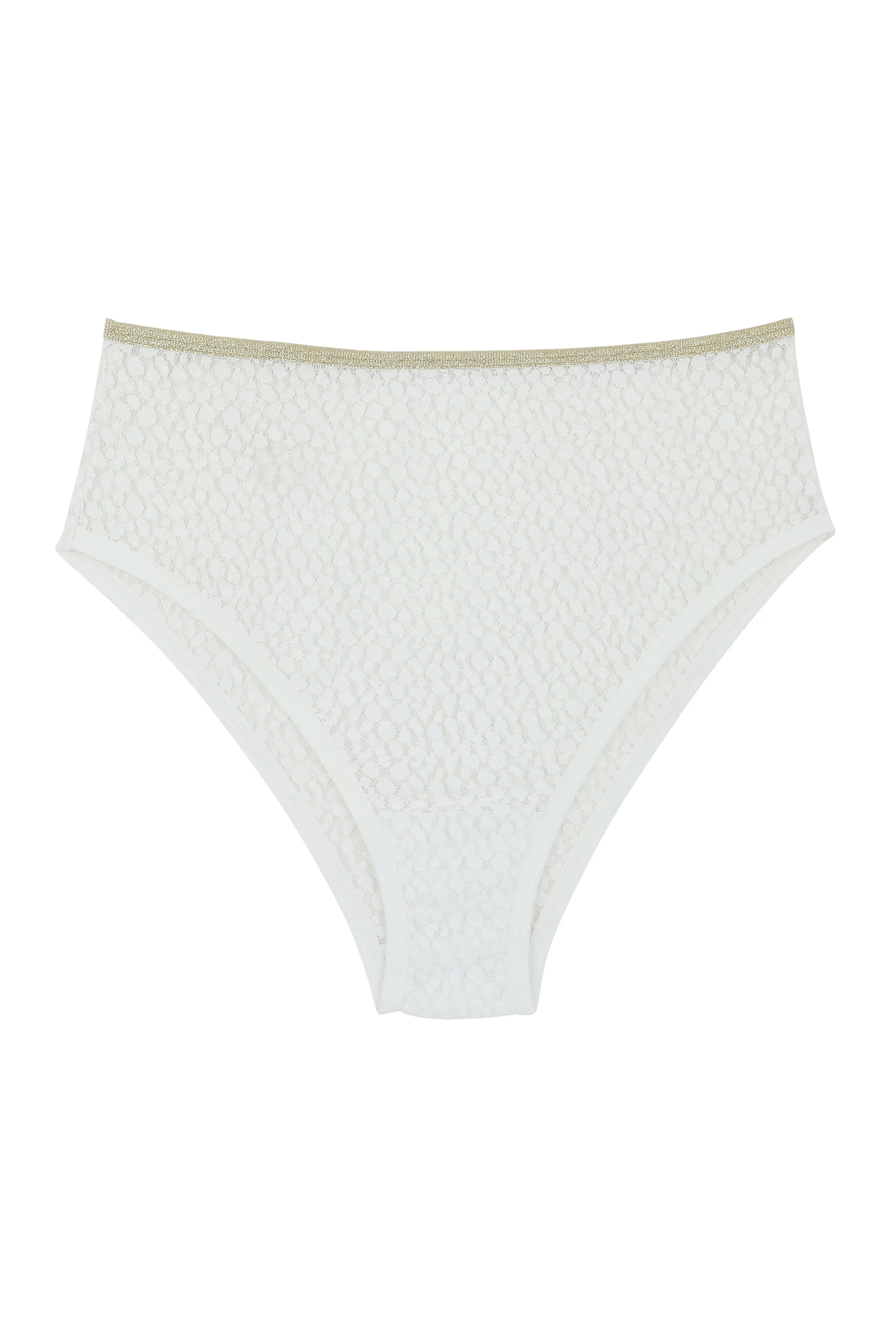 Culotte Taille Haute Dentelle - Blanc Lurex