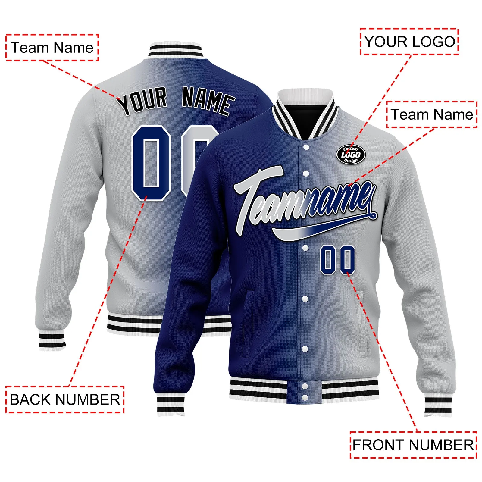 Custom Gradient Fashion Jacket Bomber Full-Snap Varsity Letterman Personalized Jacket FZ005-D028015-16