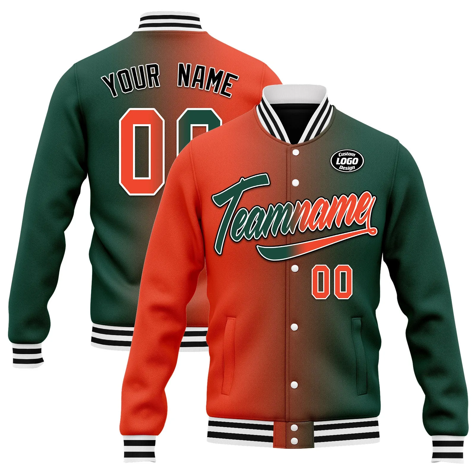 Custom Gradient Fashion Jacket Bomber Full-Snap Varsity Letterman Personalized Jacket FZ005-D028015-5