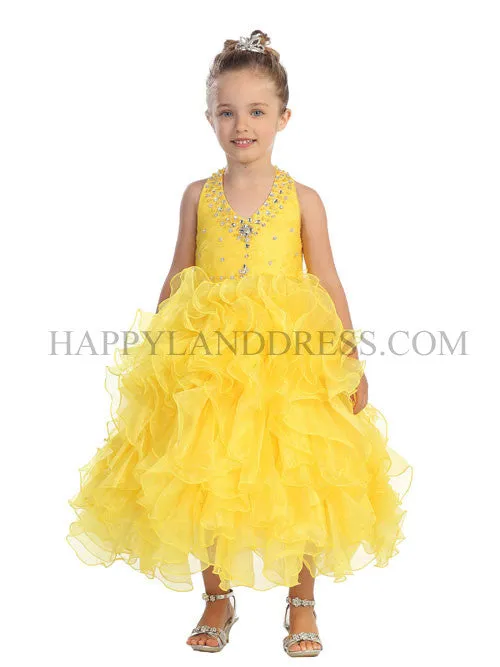 D5596 Rhinestone Halterneck Ruffle Dress (4 Diff. Colors)