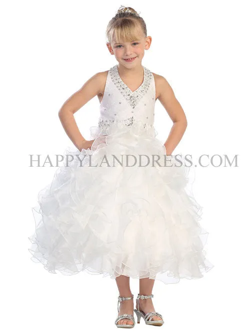 D5596 Rhinestone Halterneck Ruffle Dress (4 Diff. Colors)