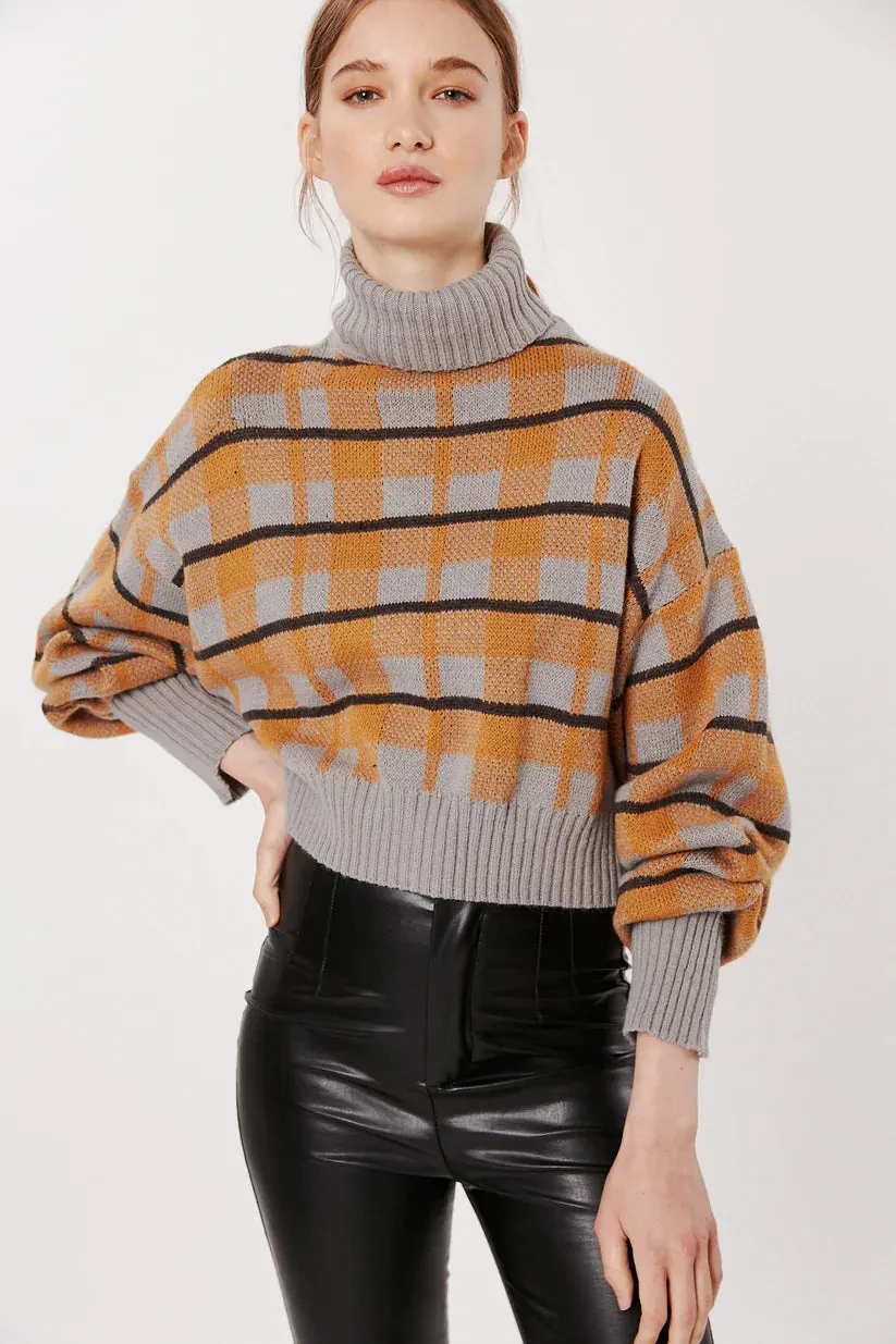 Deluc Pisano Grey Checked Turtleneck Sweater