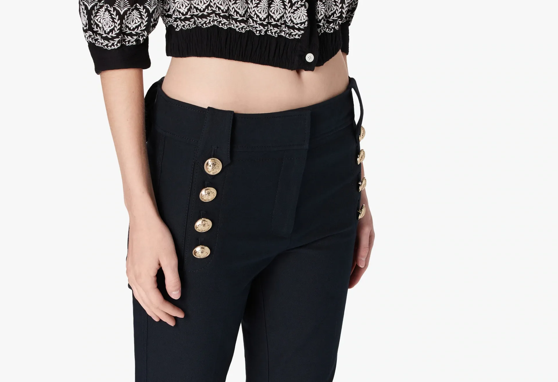 Derek Lam 10 Crosby - Robertson Cropped Flare Trouser w/ Sailor Buttons in Midnight