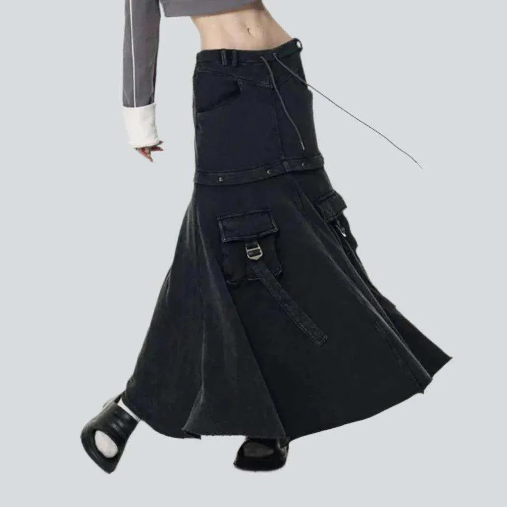 Detachable denim skirt with drawstrings