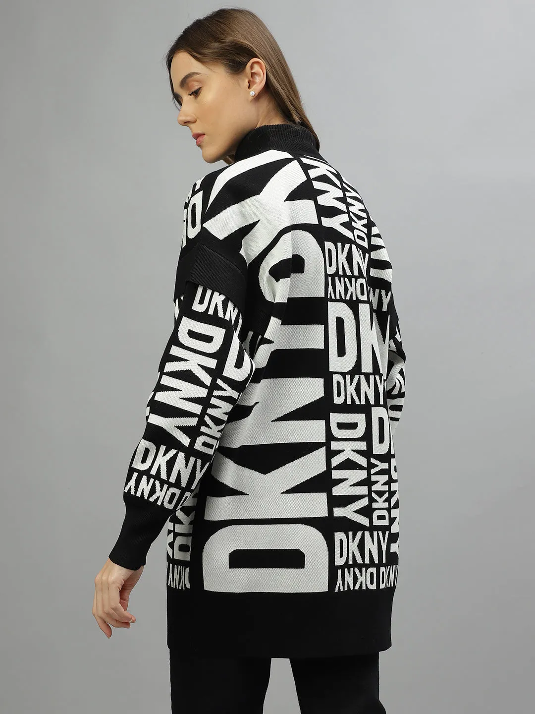 Dkny Women Printed Front Open Full Sleeves Sweater