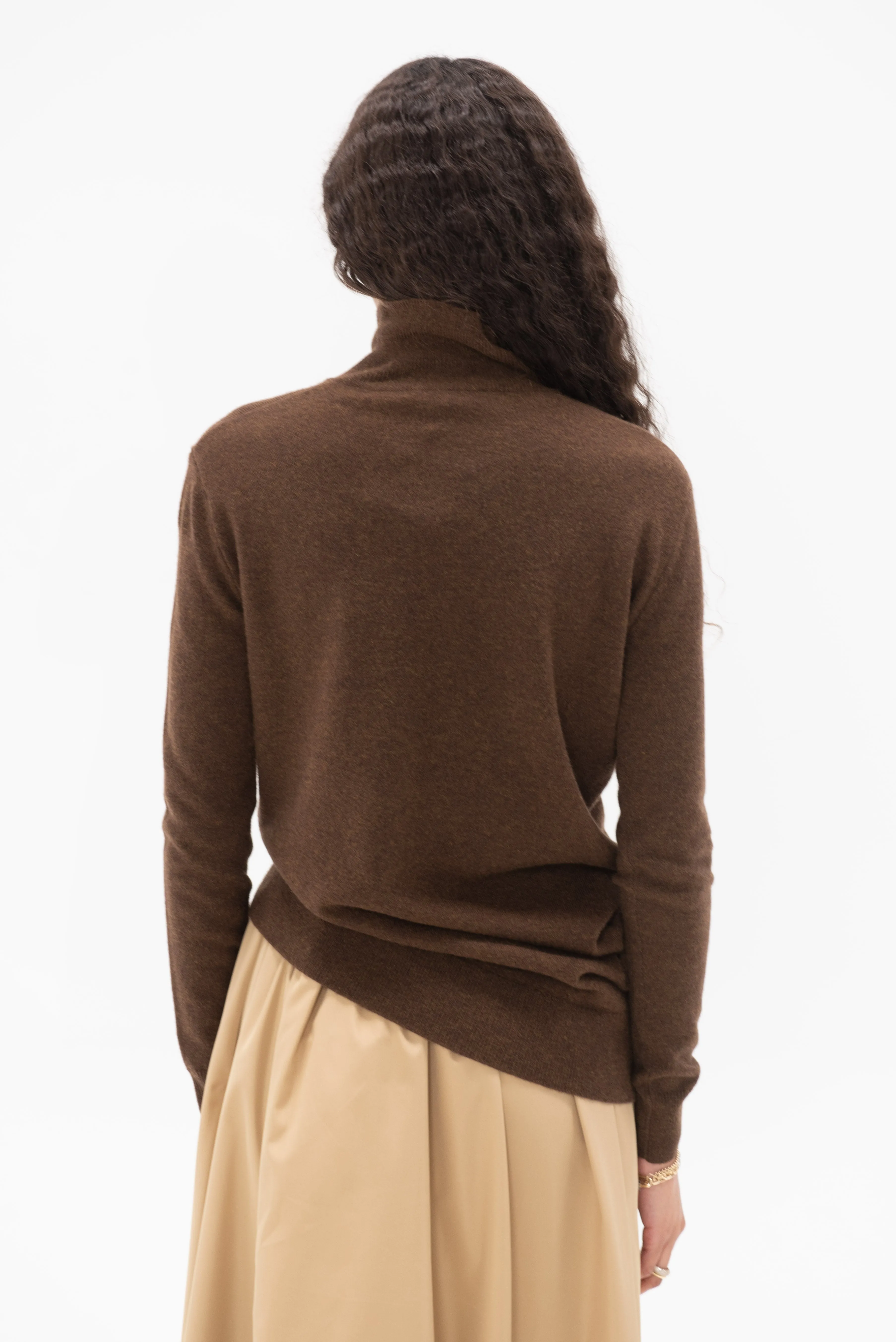 Draped Turtleneck Top in Cashmere, Brown