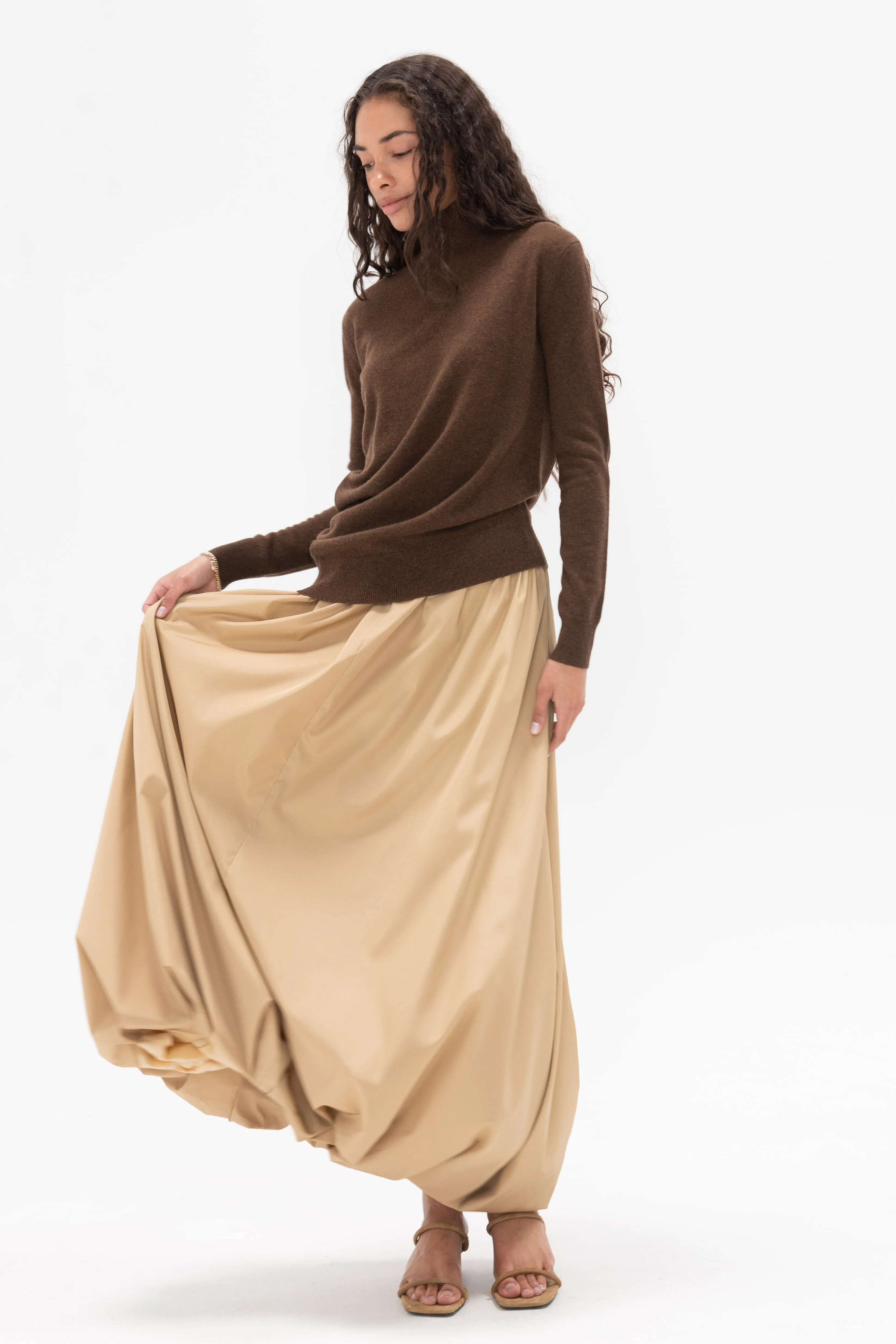 Draped Turtleneck Top in Cashmere, Brown