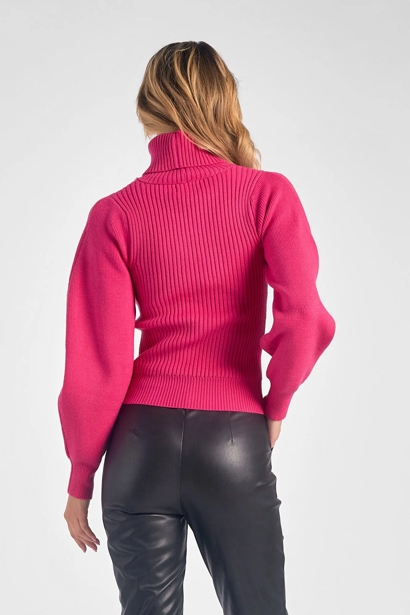 Elan Fuchsia Cut Out Turtleneck Sweater