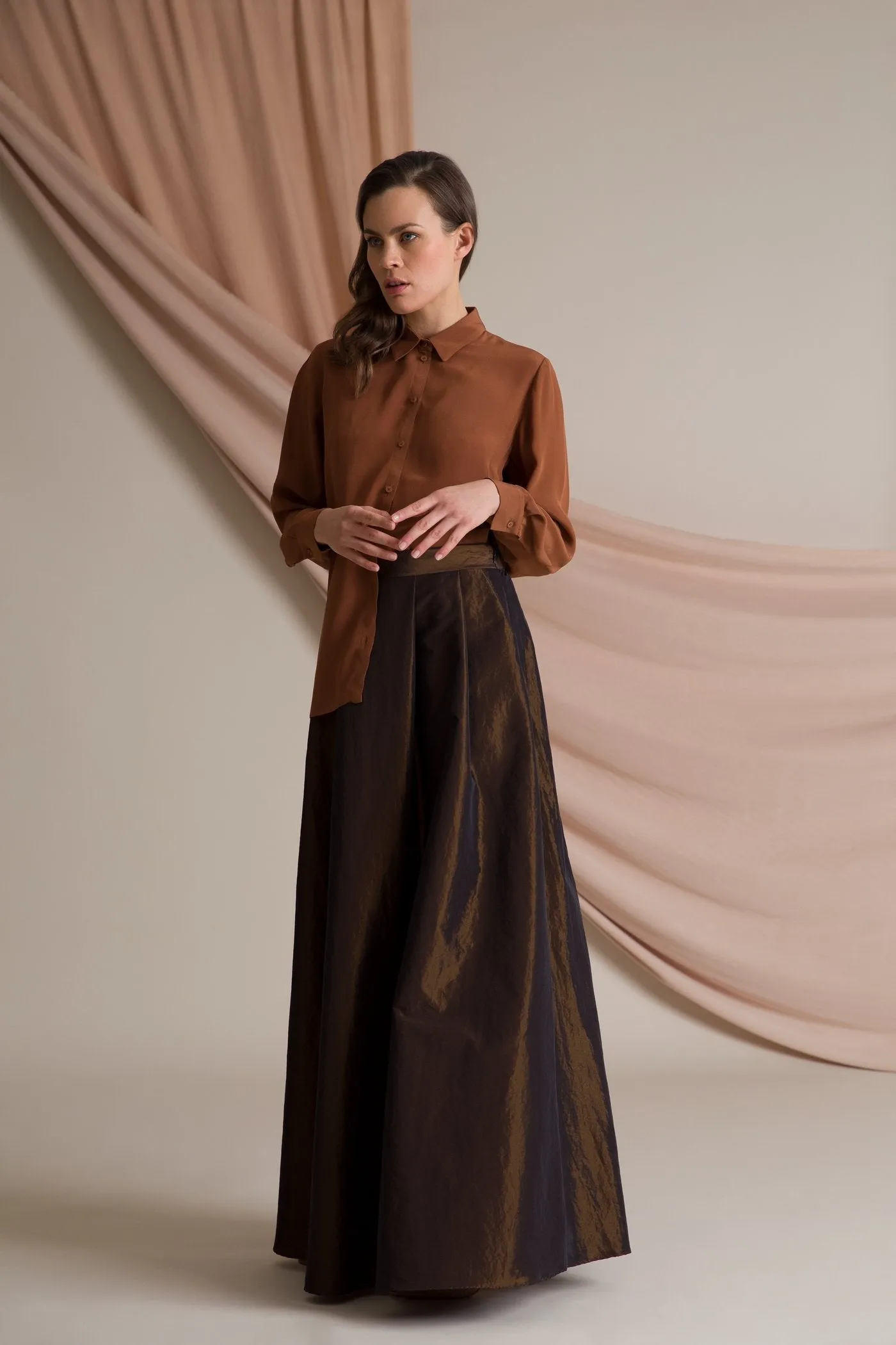 Elena Wide Hem Maxi Skirt Dark Brown