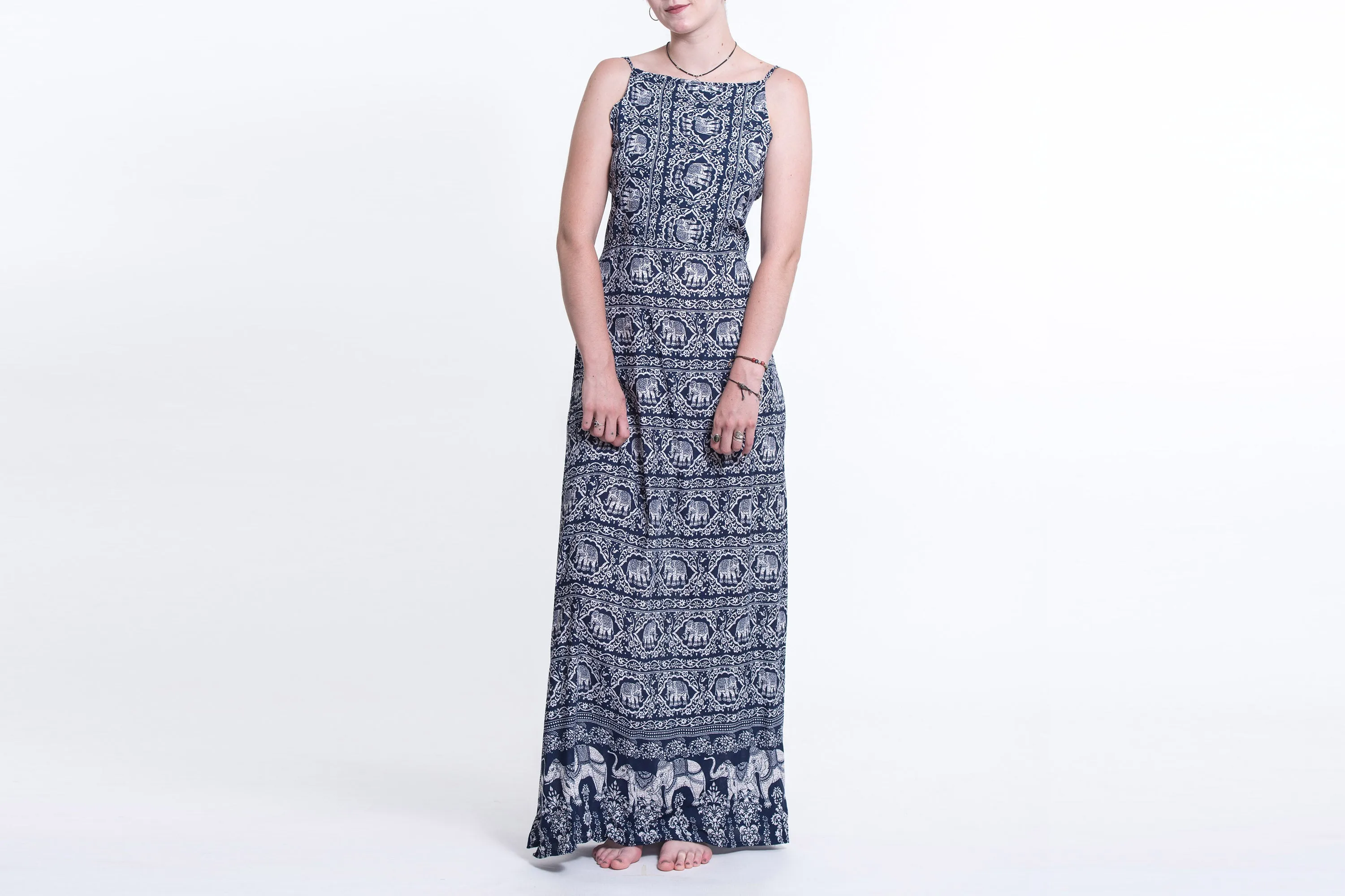 Elephant Deva Tie Back Maxi Dress in Navy