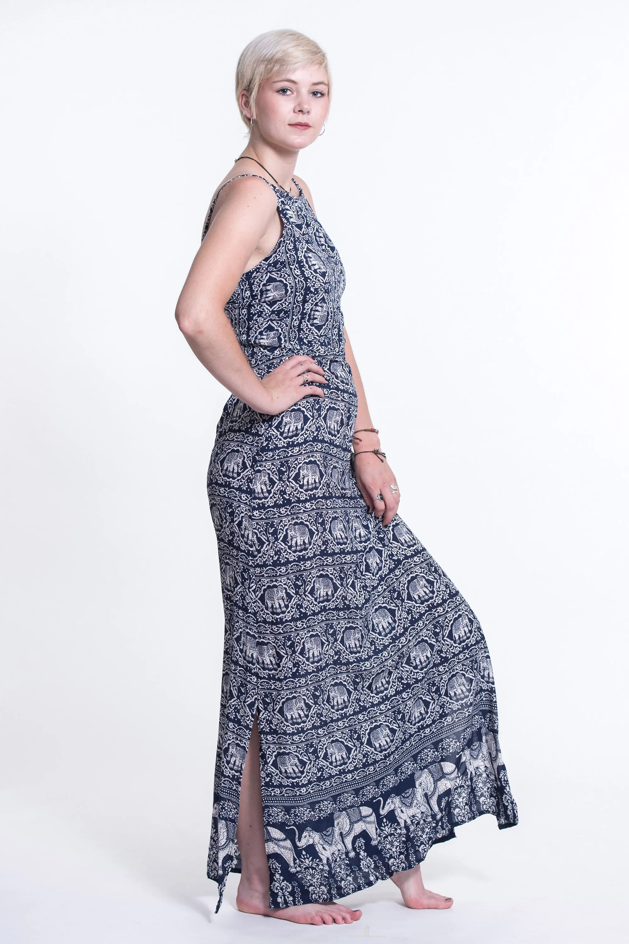 Elephant Deva Tie Back Maxi Dress in Navy