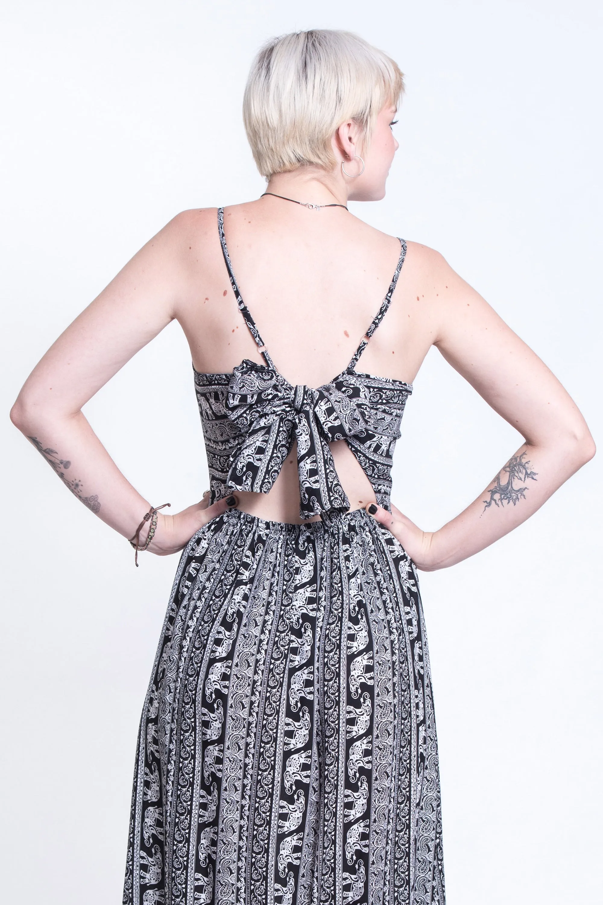 Elephant Paisley Tie Back Maxi Dress in Black