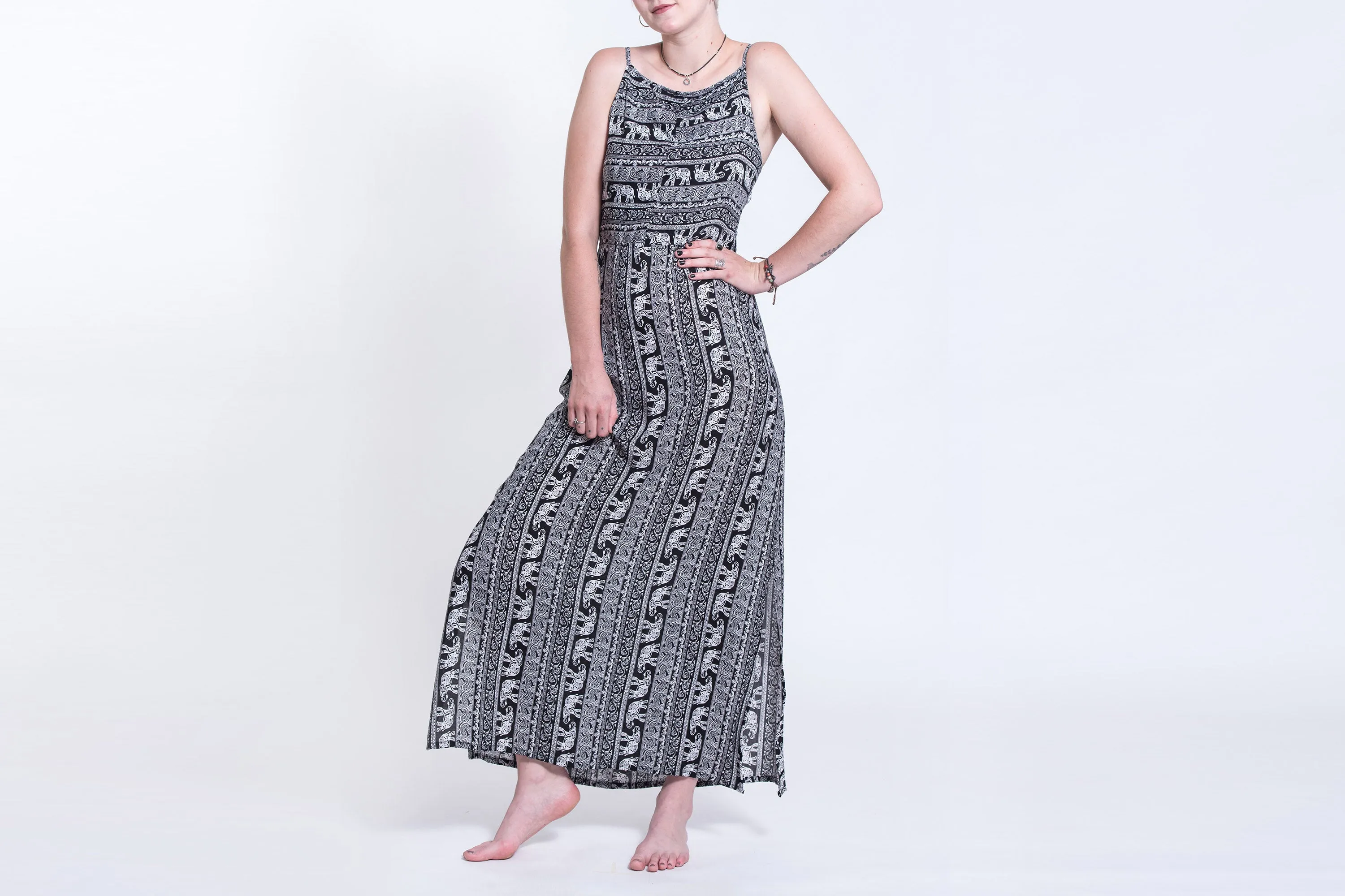 Elephant Paisley Tie Back Maxi Dress in Black