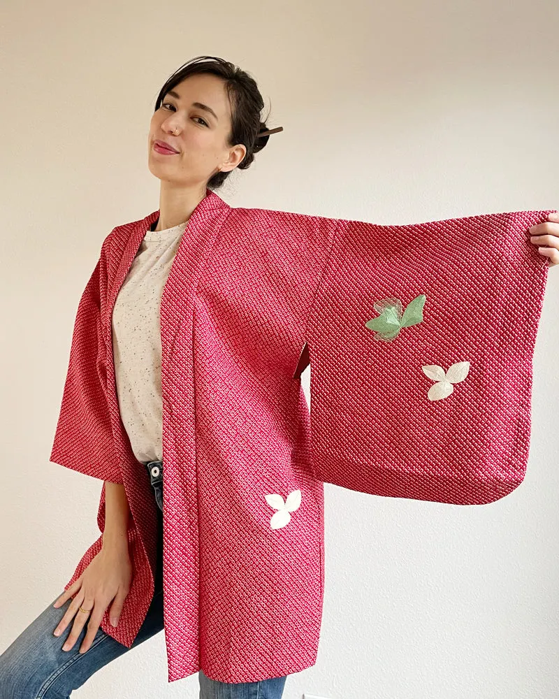 Embroidery of Butterfly, Shibori Haori Kimono Jacket