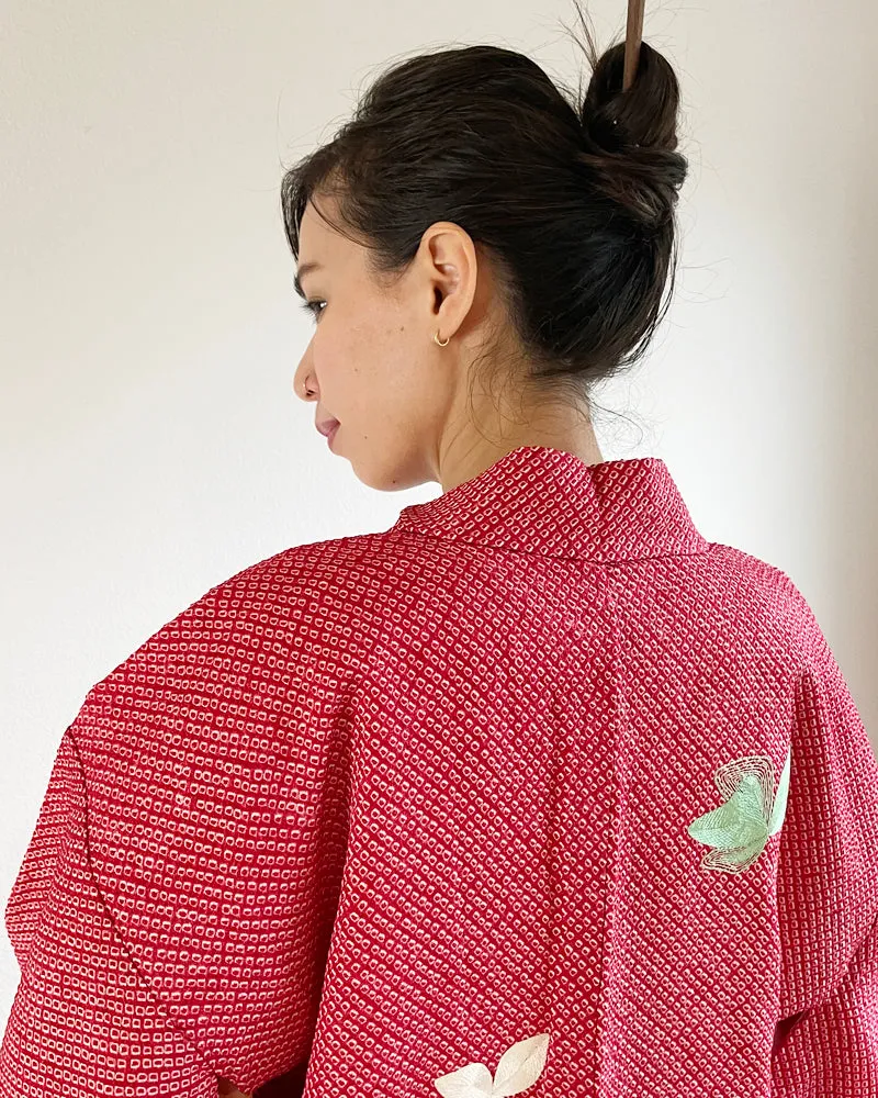 Embroidery of Butterfly, Shibori Haori Kimono Jacket