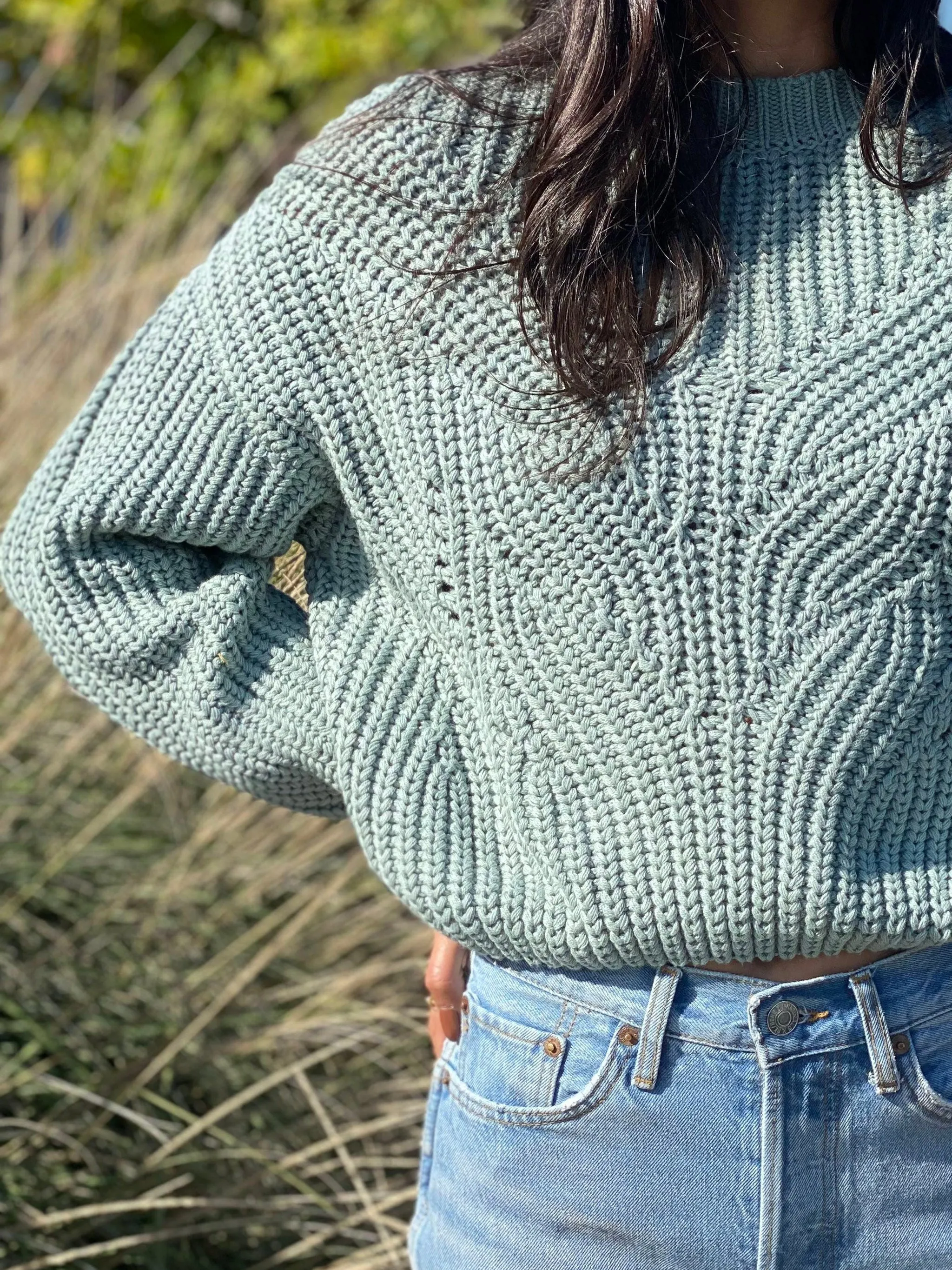 Ersa Crop Cotton Sweater - Seafoam