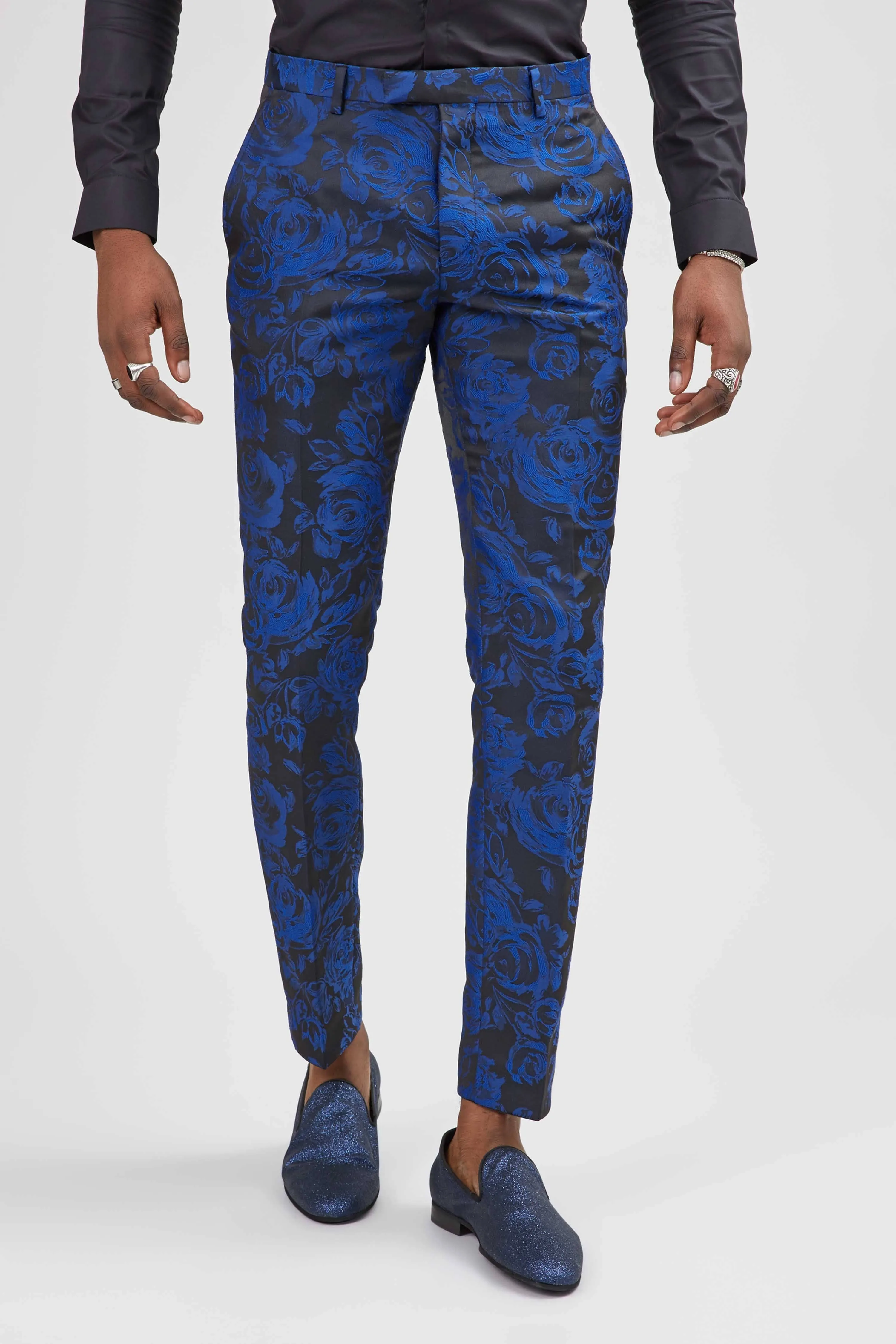 Ersat Skinny Fit Blue Floral Tuxedo Trousers