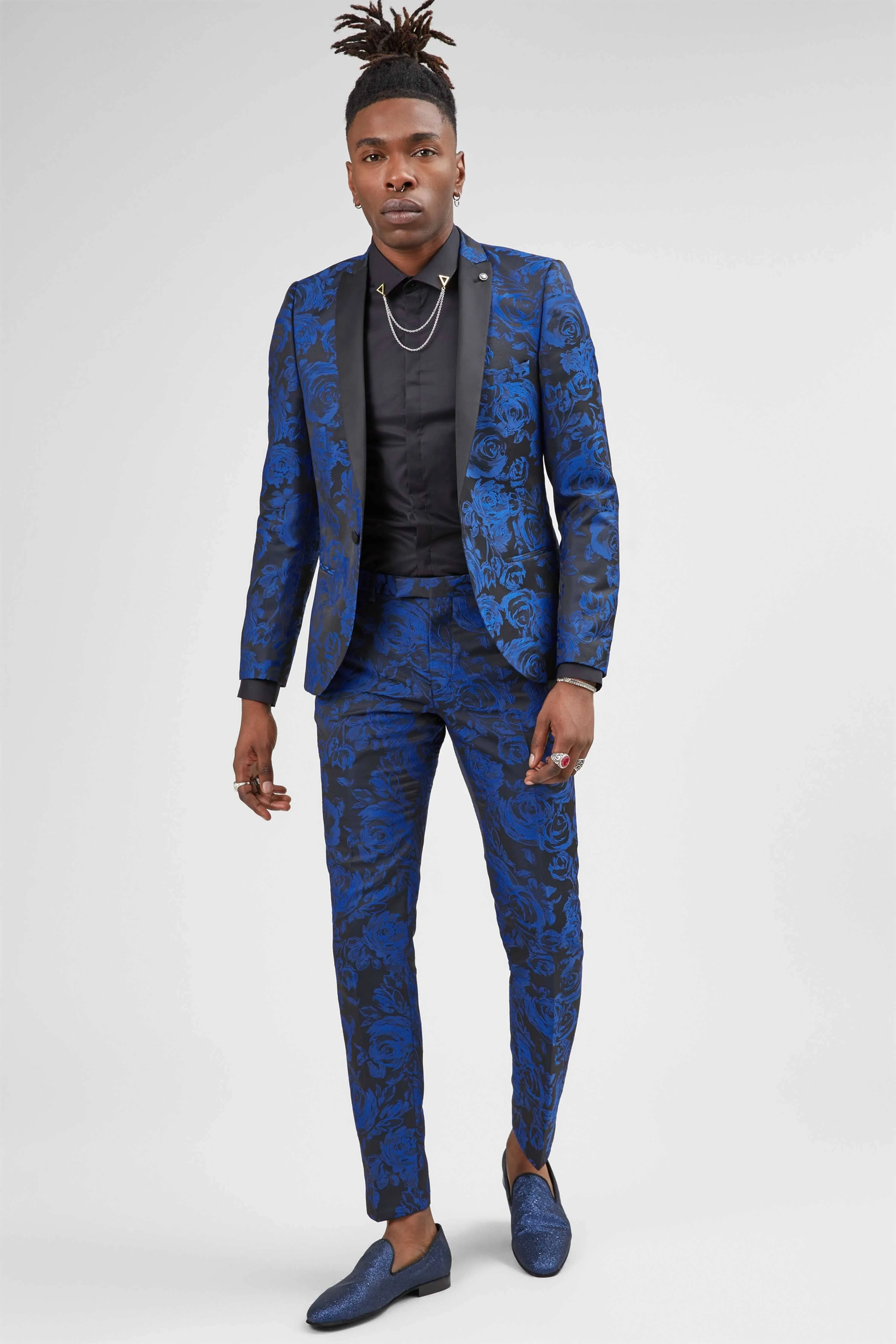 Ersat Skinny Fit Blue Floral Tuxedo Trousers