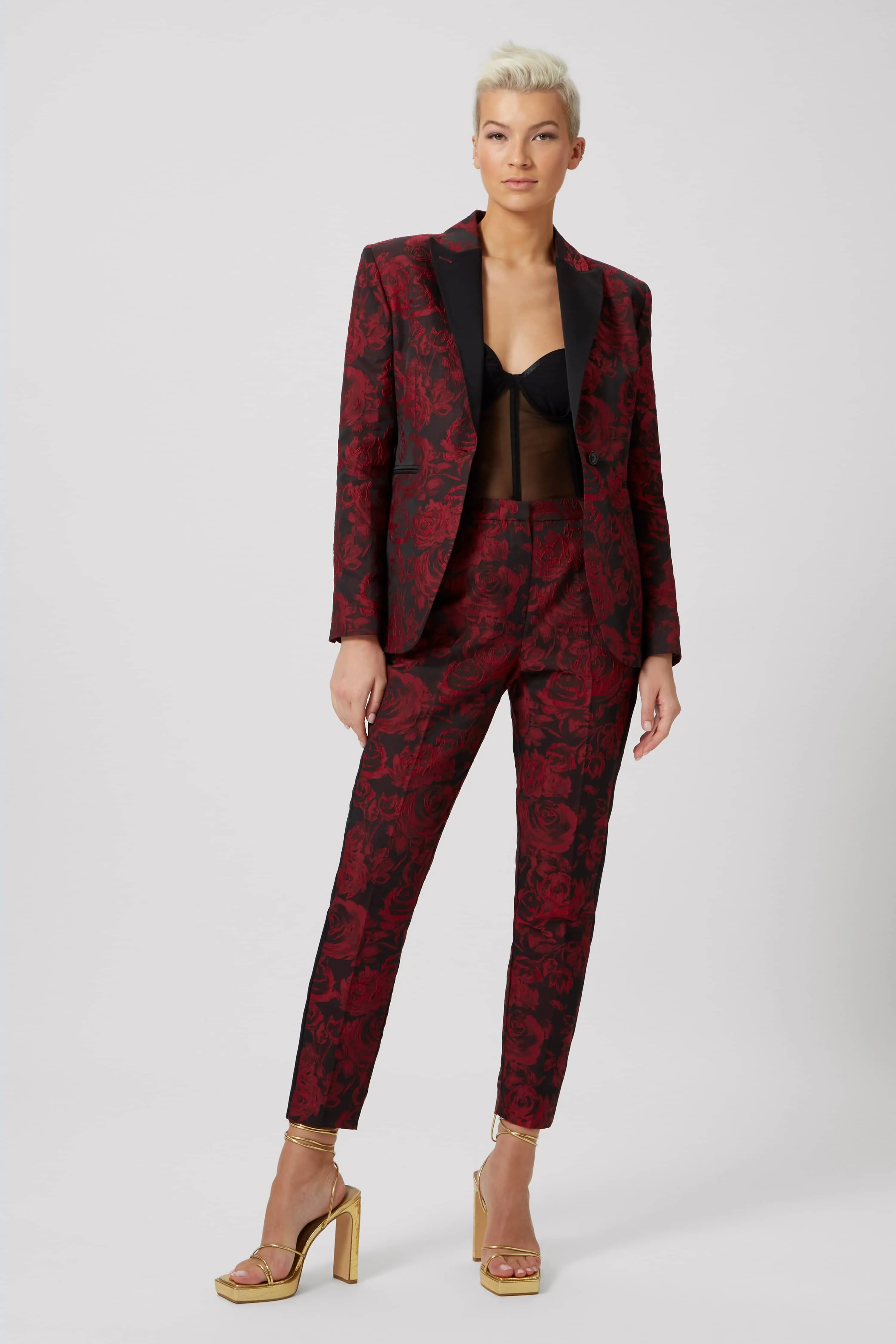 Ersilia Skinny Fit Red Floral Suit