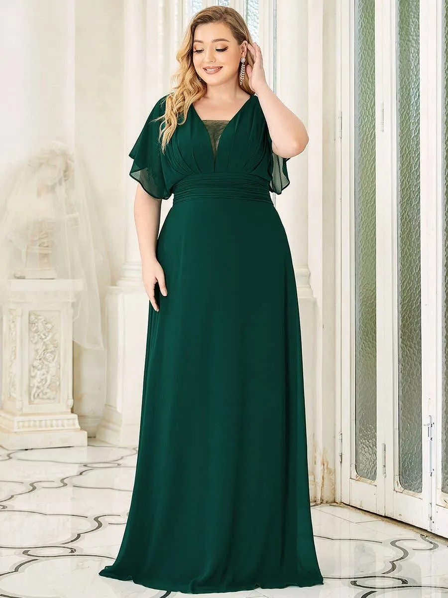 Ever-Pretty - Plus Size A-Line Empire Waist Maxi Evening Party Dress: Dark Green / 24