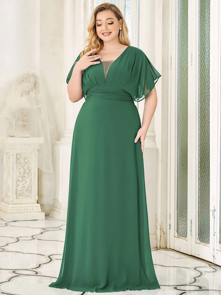 Ever-Pretty - Plus Size A-Line Empire Waist Maxi Evening Party Dress: Dark Green / 24