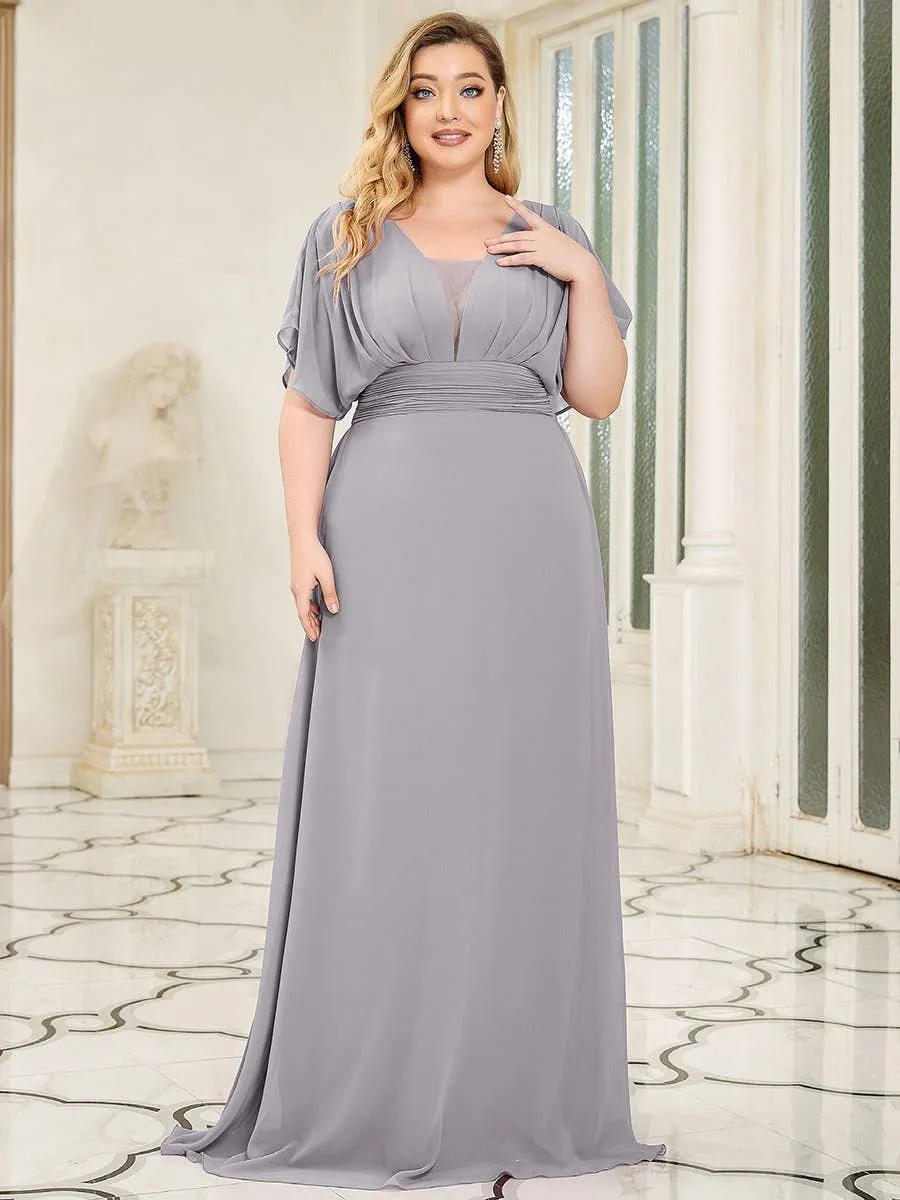 Ever-Pretty - Plus Size A-Line Empire Waist Maxi Evening Party Dress: Dark Green / 24