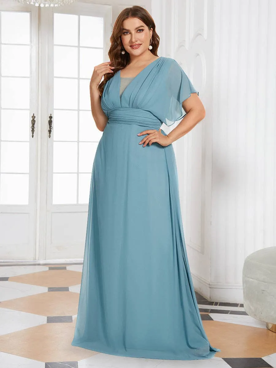 Ever-Pretty - Plus Size A-Line Empire Waist Maxi Evening Party Dress: Dark Green / 24