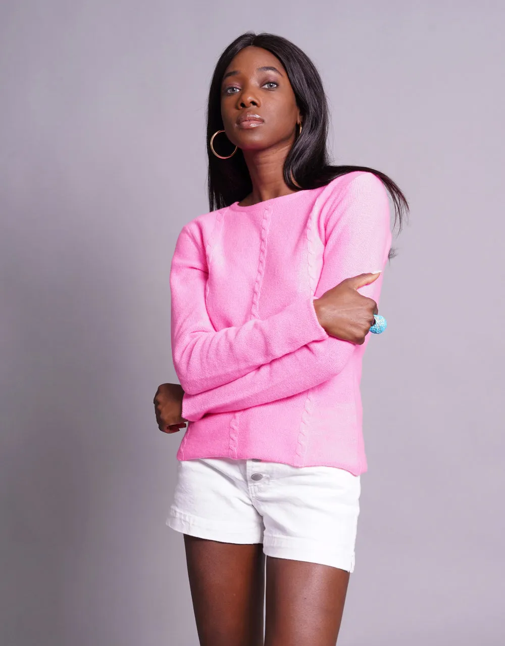 Everyday Cable Sweater in Fluro Pink