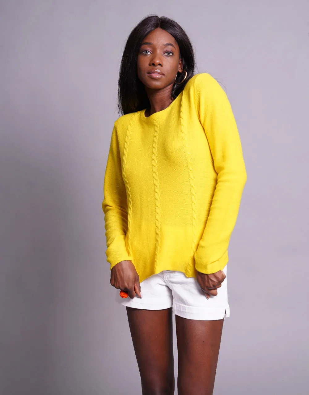 Everyday Cable Sweater in Yellow