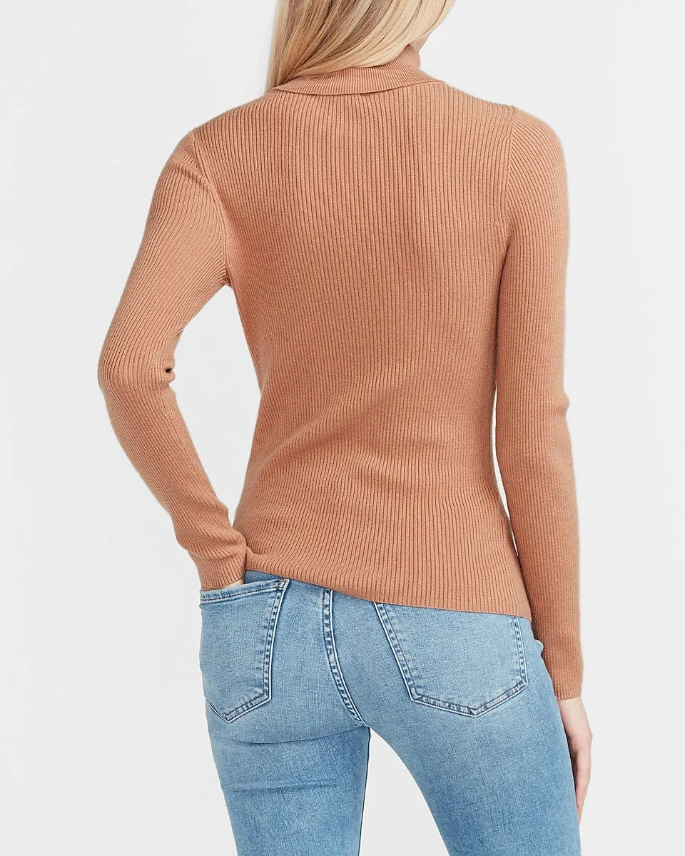 Fitted Ribbed Turtleneck Sweater in Cafe Au Lait