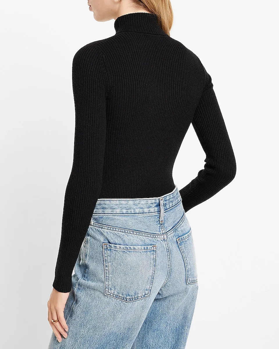 Fitted Ribbed Turtleneck Sweater in Pitch Black