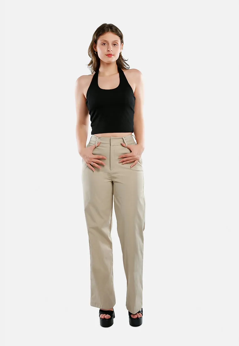 Flared Hem High Waist Pants